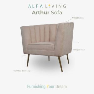 Arthur Sofa 1 Seater, Sofa Single Mewah Kain Beludru / Bludru / Velvet Fabric