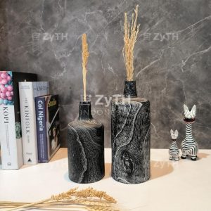 Vas Kayu Burn Black Oval Aesthetic Untuk Bunga Kering